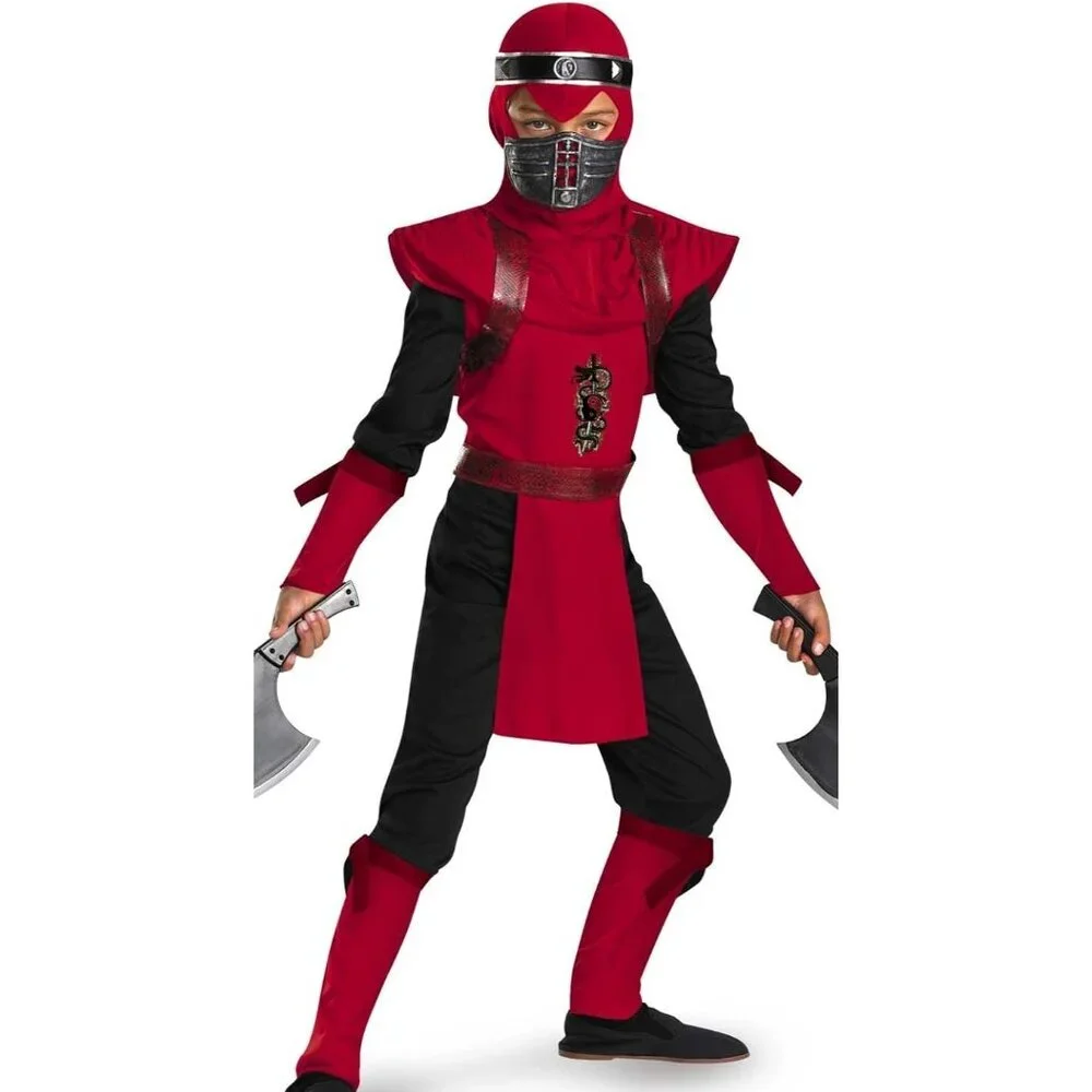 Shadow Ninja Costume Boys 10-12 Red Viper Snake Deluxe Halloween Kids Dragon